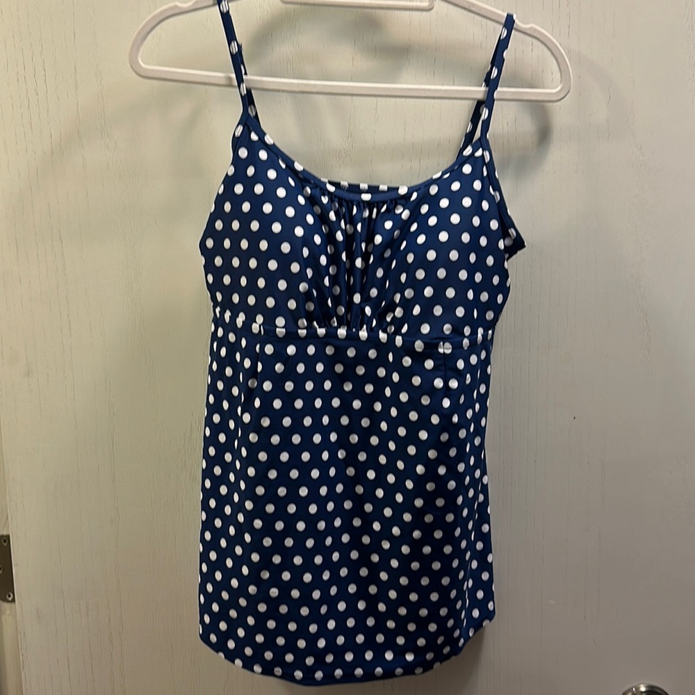 Motherhood Maternity Swimsuit Tankini Top blue/white Polka Dot SZ Large